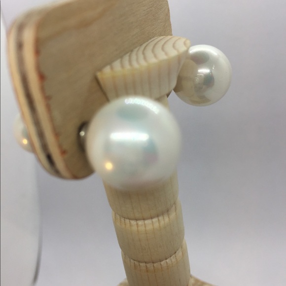 925 White iridescent earrings double stud - Picture 5 of 9